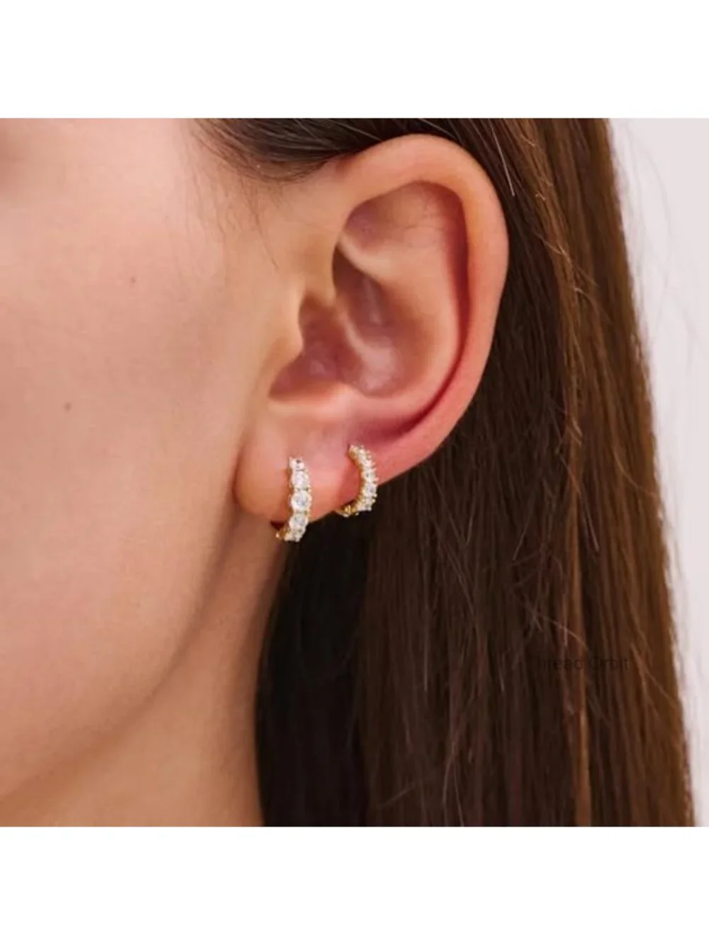 2 Pairs Gold Plated Huggie Hoop Earrings Set with Cubic Zirconia Hypoallergenic